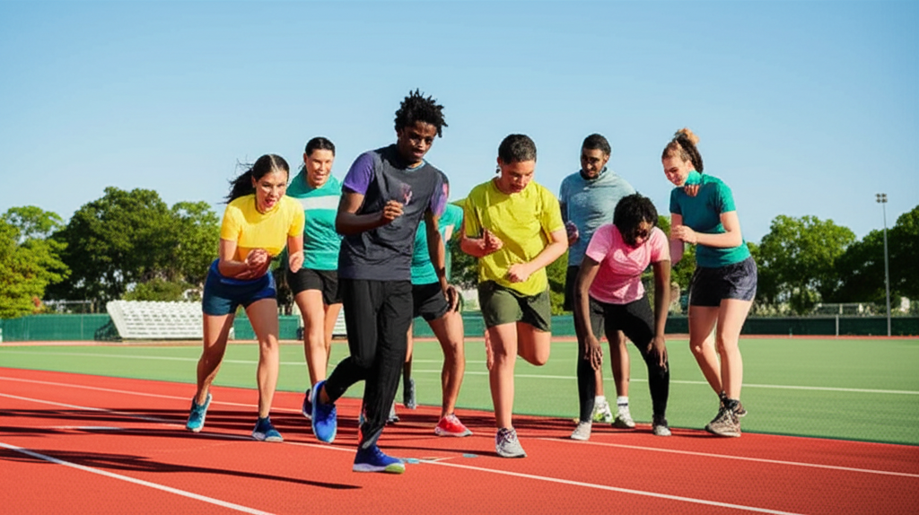 Young athletes training together